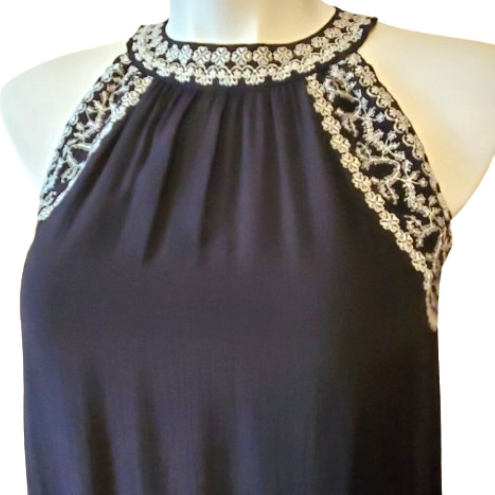Thml Stitch Fix Vittoria Embroidered A-Line Dress Black Mini Halter Size Medium View 3